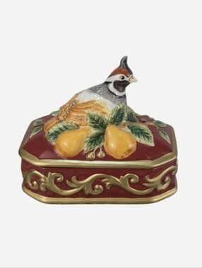 Fitz and Floyd Essentials Partridge Lidded Trinket Box Ceramic Holiday